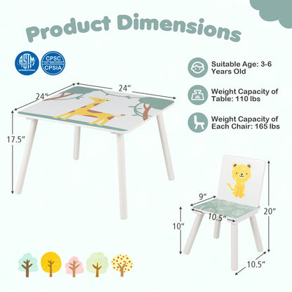Kids Table and Chair Set with Animal Patterns (3-Piece)