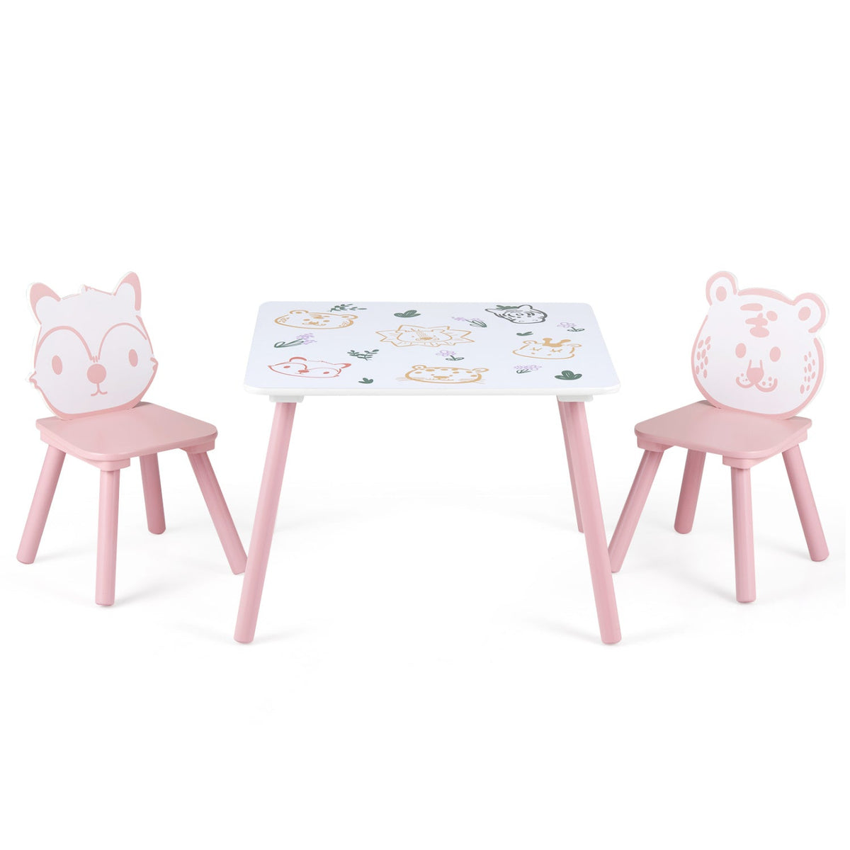 Kids Table and Chair Set with Animal Patterns, 3-Piece