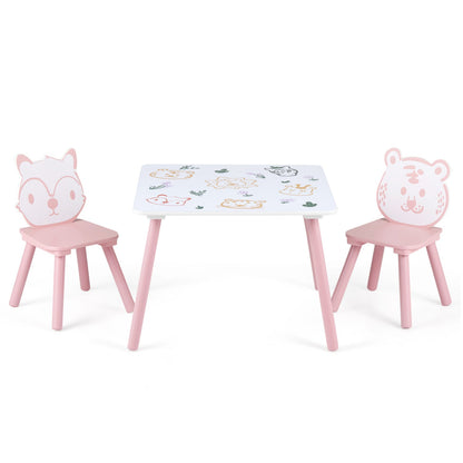 Kids Table and Chair Set with Animal Patterns, 3-Piece