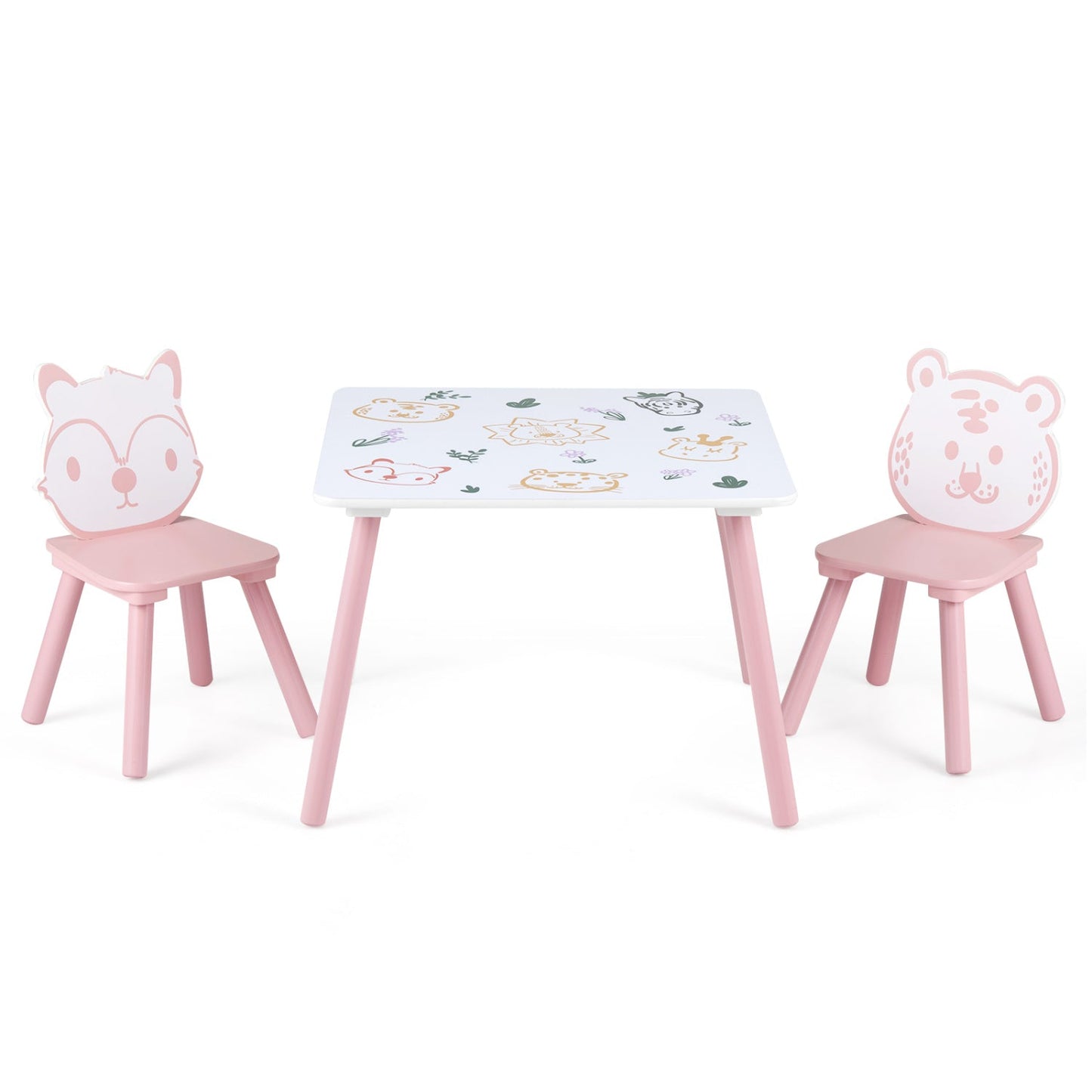 Kids Table and Chair Set with Animal Patterns, 3-Piece