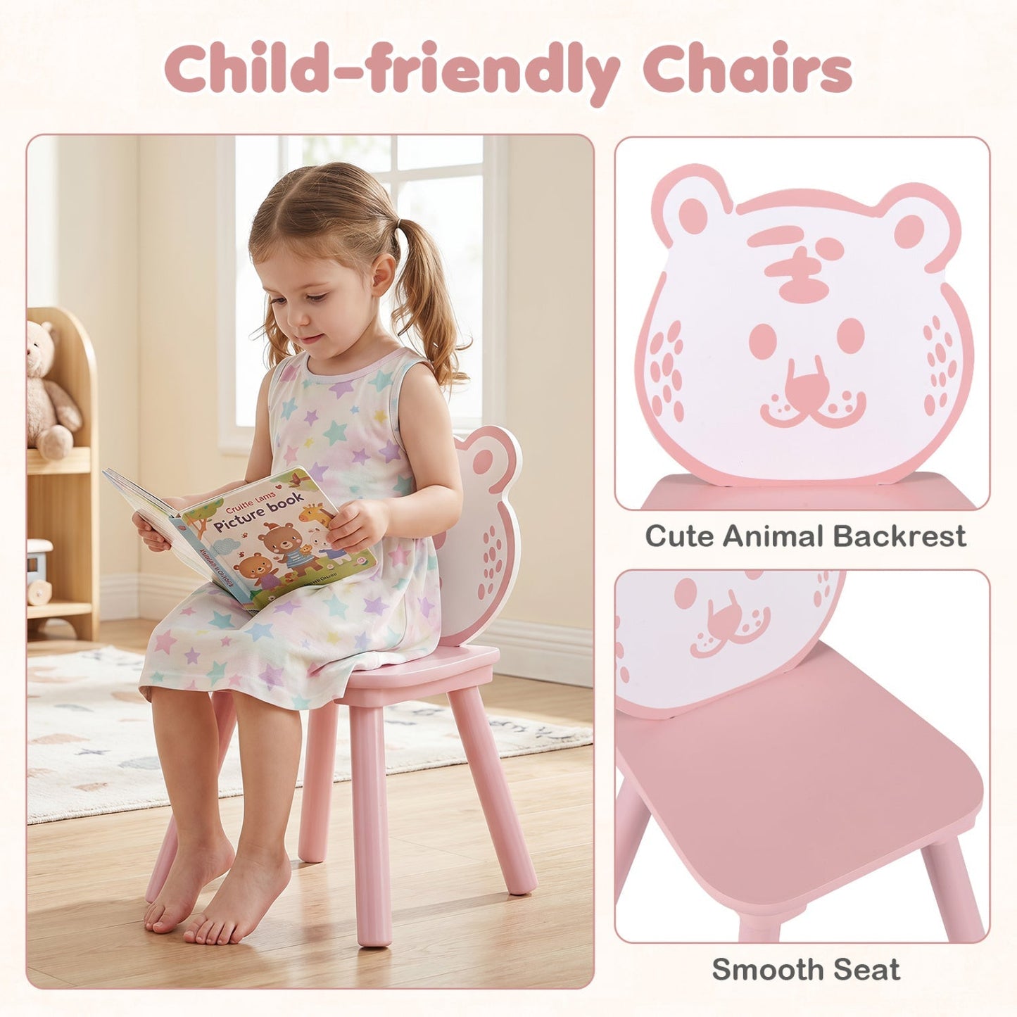 Kids Table and Chair Set with Animal Patterns, 3-Piece