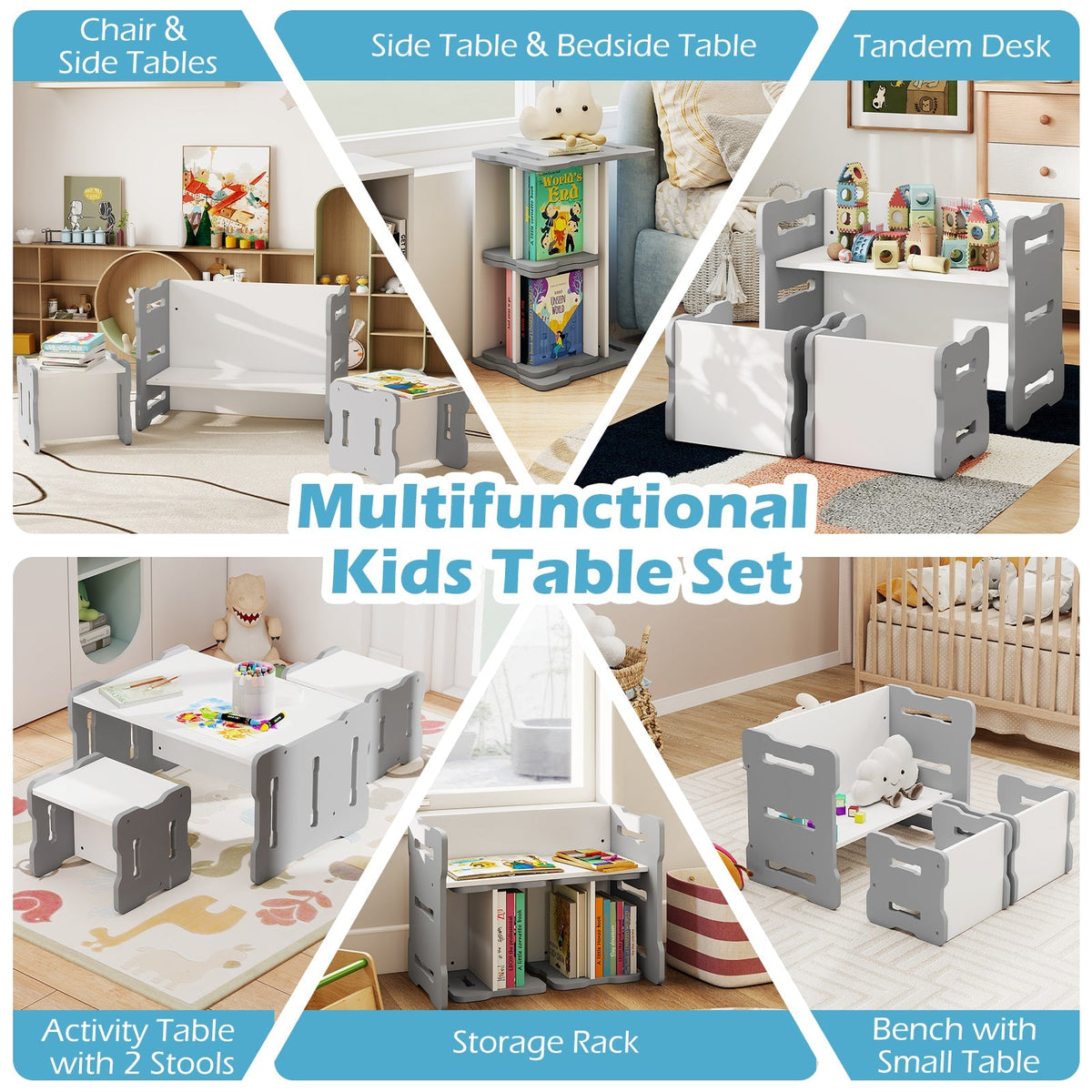 3-Piese Toddler Set with 2 Stools and Activity Table
