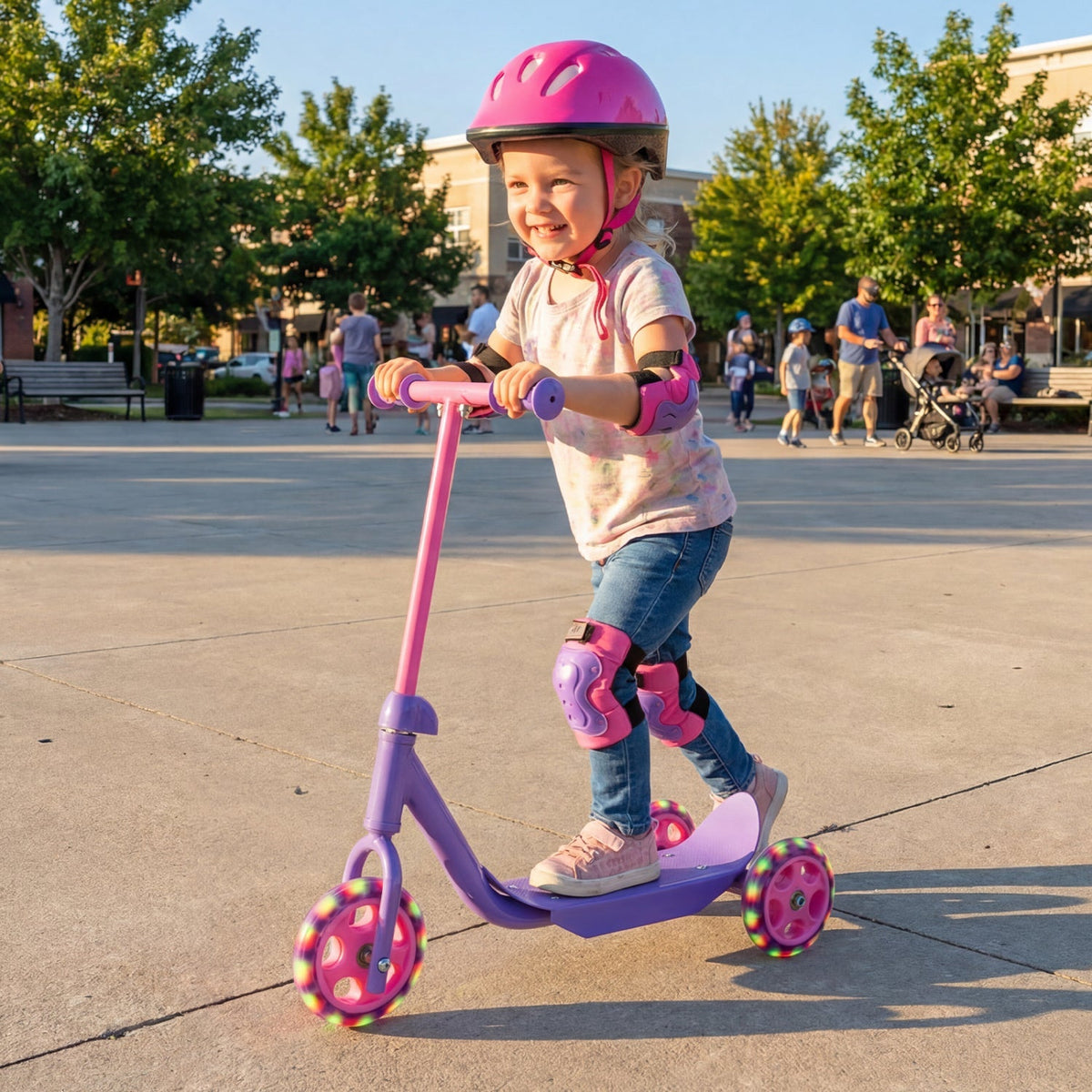 3 Wheels Scooter for Kids Age 2+ with LED Light-Up Wheels and Wide Anti-Slip Deck