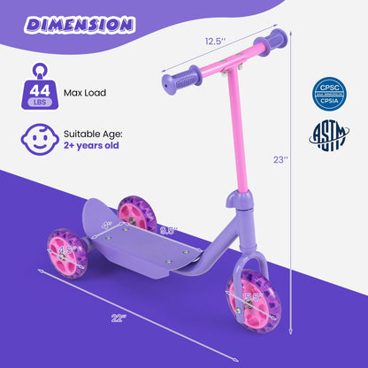 3 Wheels Scooter for Kids Age 2+ with LED Light-Up Wheels and Wide Anti-Slip Deck