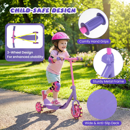 3 Wheels Scooter for Kids Age 2+ with LED Light-Up Wheels and Wide Anti-Slip Deck