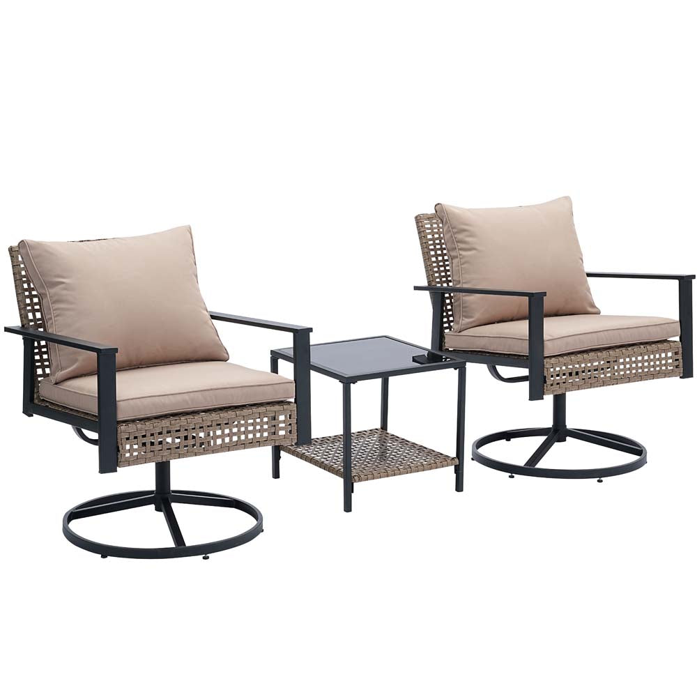 Ainfox 3PCS Patio Sofa With 2 Metal Swivel Chair And Coffee Table For Indoor Outdoor