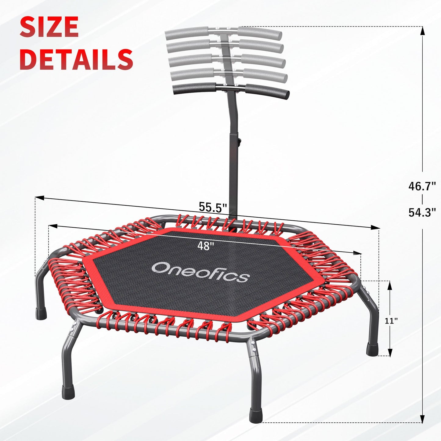 Oneofics 48”Trampoline, Foldable Fitness trampoline for Adults and Kids, Exercise Workout Rebounder Trampoline with Adjustable Handle, Max Load 550lbs
