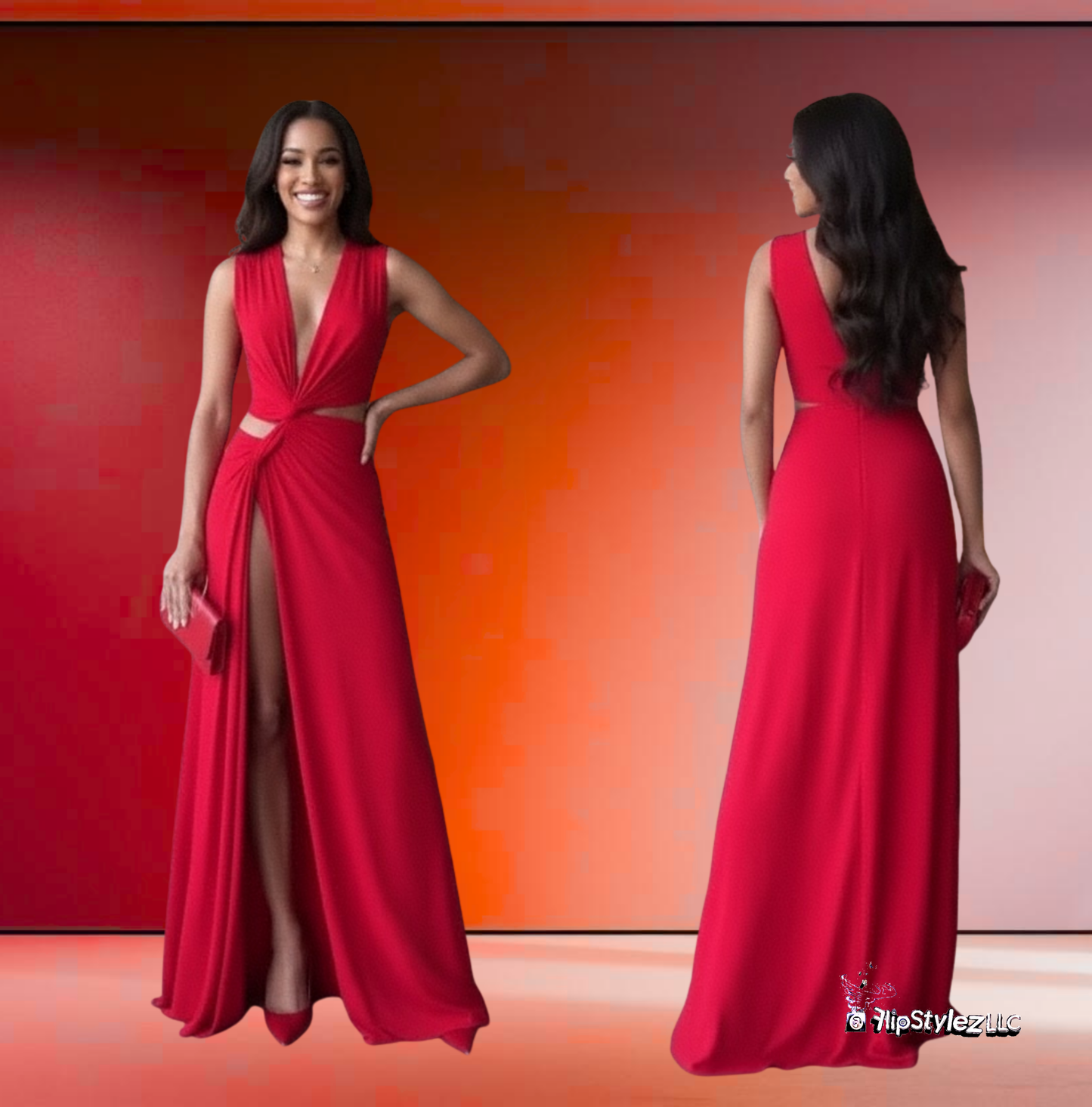 New sexy long Low-cut V-neck High Slit dress for women