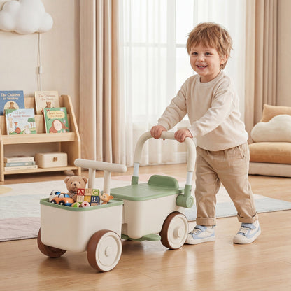 3-in-1 Kids Ride On Push Car with Rope and Storage Basket