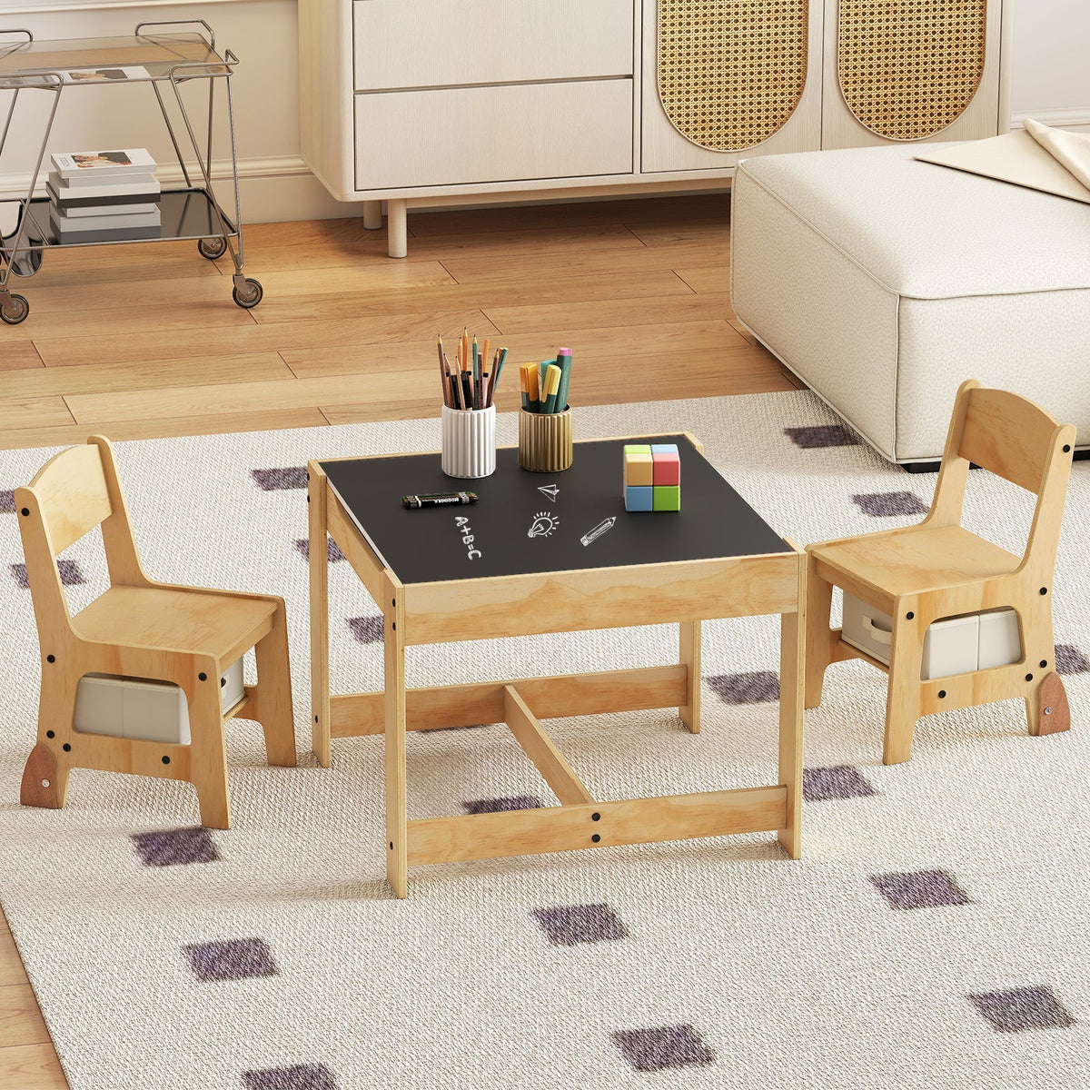 3 in 1 Kids Table and Chair Set with Removable Tabletop and 2 Storage Drawers