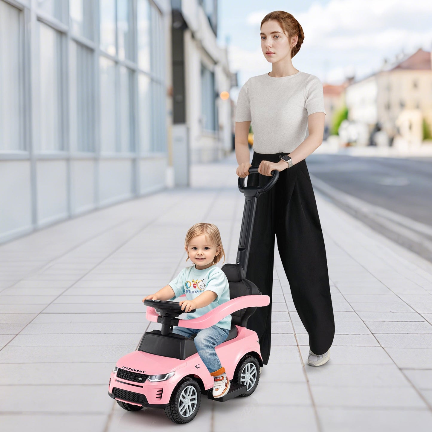 3 in 1 Push Car with Removable Handle and Guardrail for Kids 18-36 Months Old
