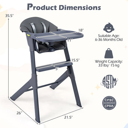 3-in-1 Washable Baby High Chair with Tray Footrest