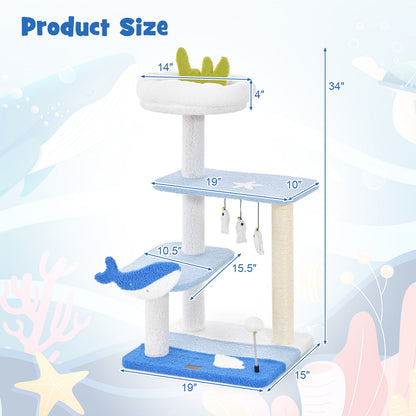 3-level Cat Tower with Sisal Covered Scratching Posts-Blue