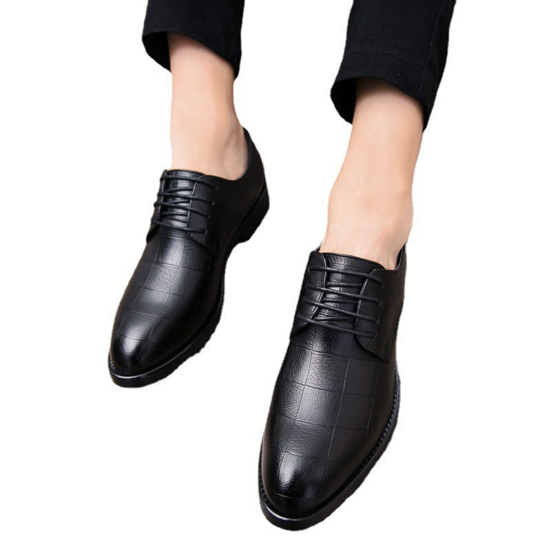 Mens Leather Korean-style Trendy Lace-up Casual Footwear British Business Formal And Leisure Shoes