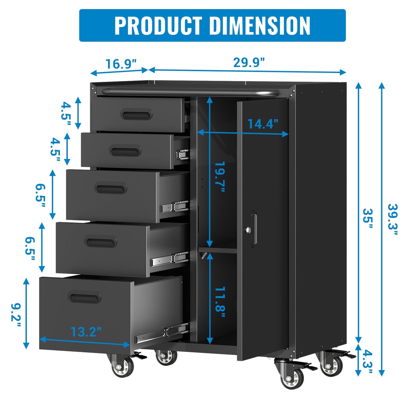 Metal Tool Garage Storage Cabinet with 5 Drawers and 1 Door