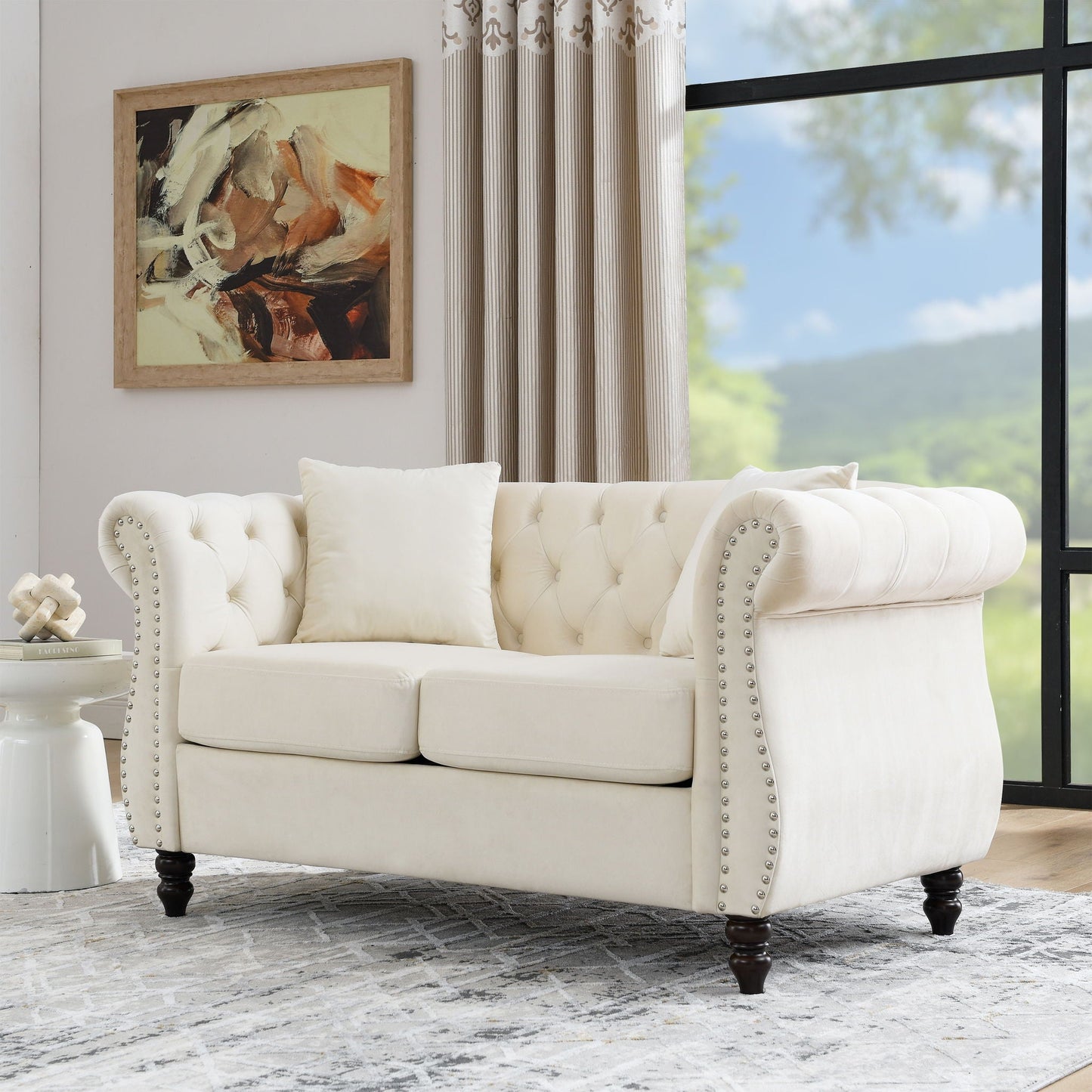 Chesterfield Sofa With Rolled Arms And Nailhead Trim