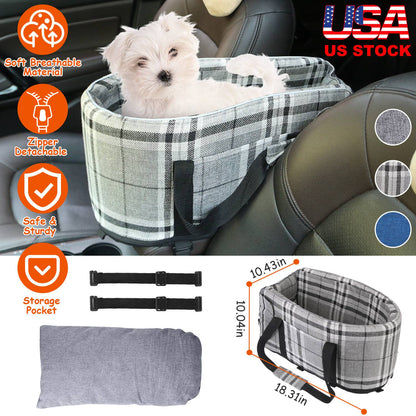 Console Pet Car Seat with Storage Pocket Booster Car Seat Portable Pet Travel Bag Machine Washable Pet Seat Fit For Small Dog Cat
