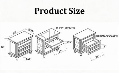 28" Wood Nightstand with Charging Station
