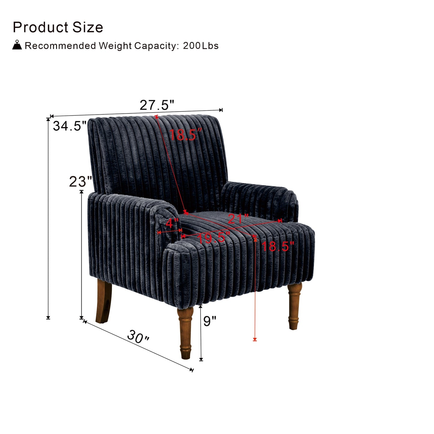 Modern Accent Chair with 2" Wide Wale Corduroy and Solid Wood Legs