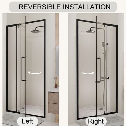 Semi Frameless Pivot Hinged Shower Door, Reversible Design