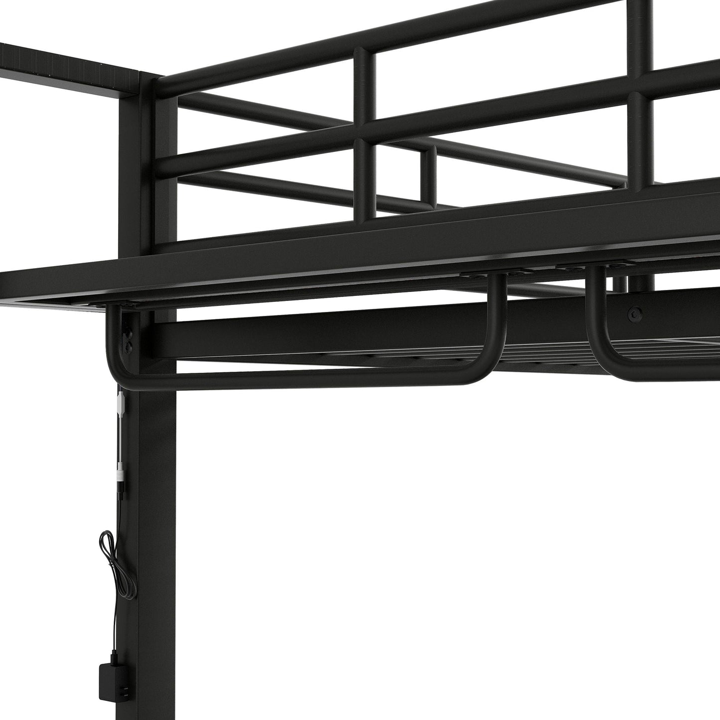 Bunk Bed With Storage Shelves, Clothes Hooks, LED Light