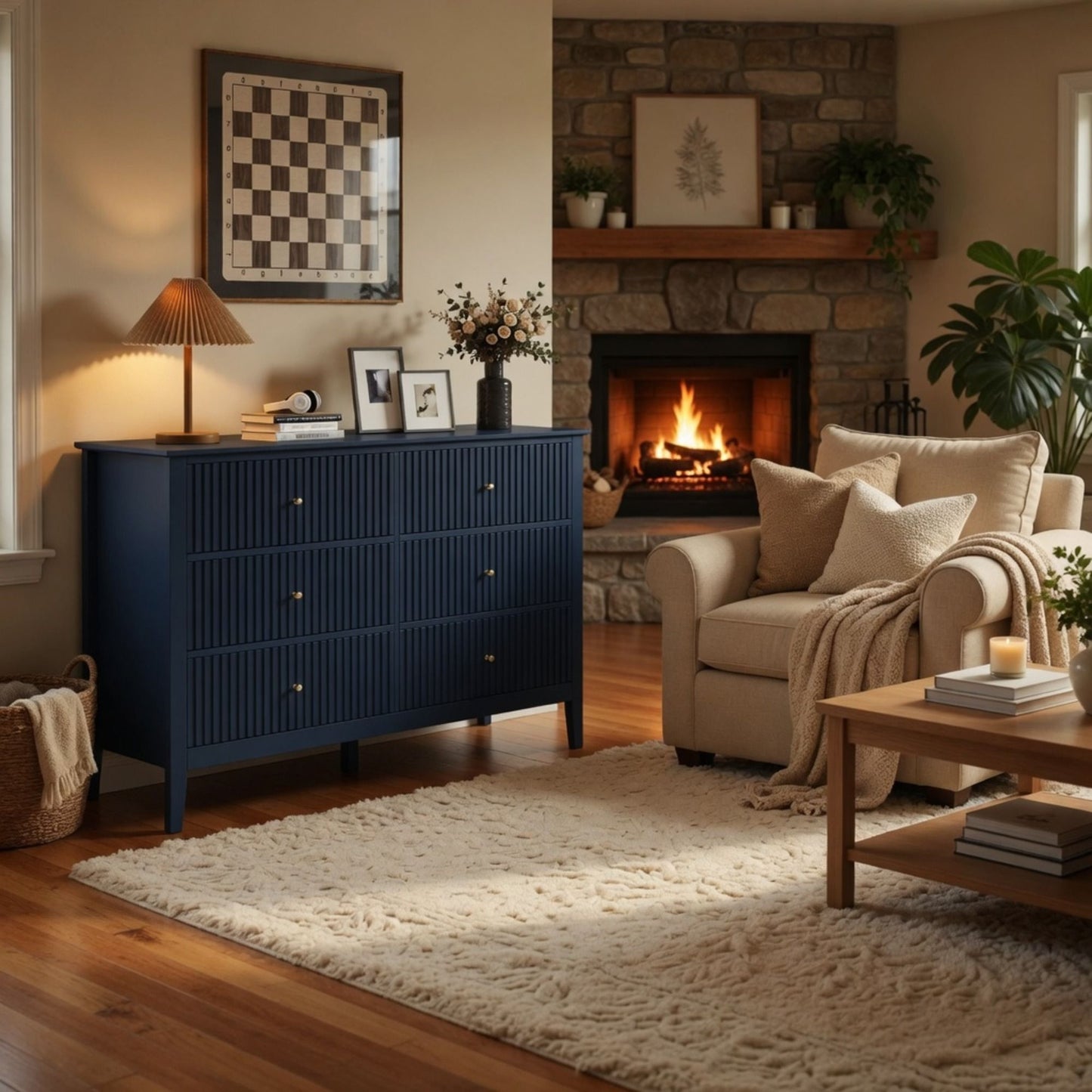 Modern 6 Drawer Fluted Dresser