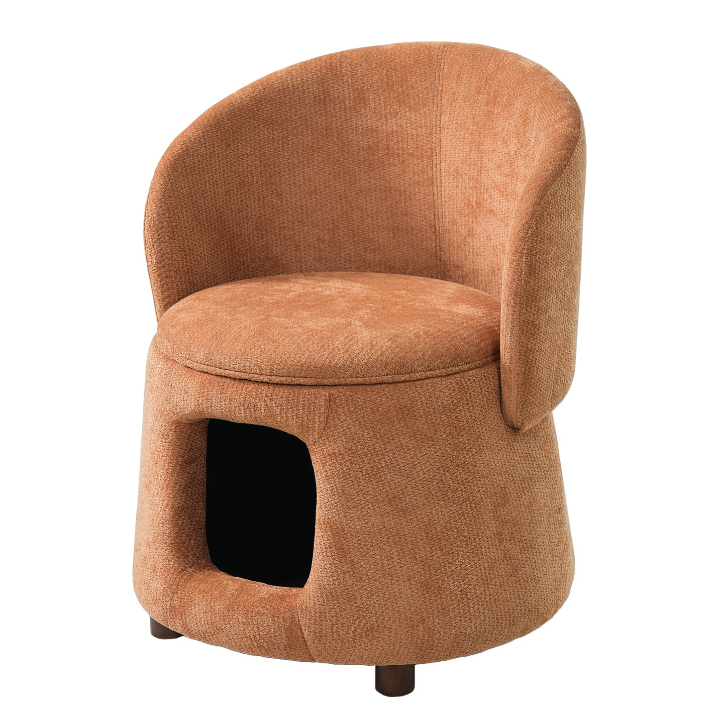 Orange Pet Friendly Chair with Hidden Pet Nook, Convertible Stool, and Storage Seat
