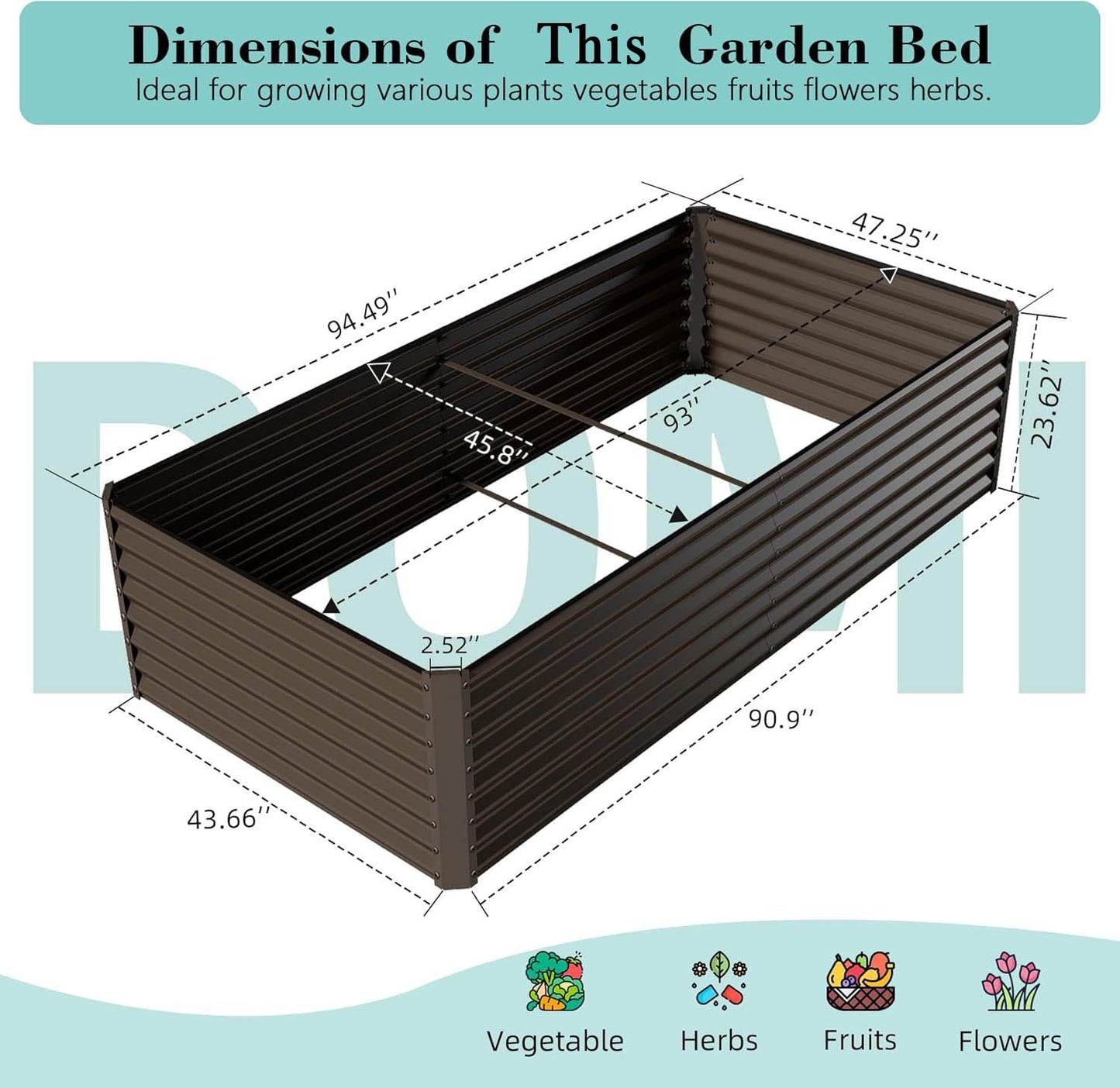 8×4×2 ft Galvanized Raised Garden Bed