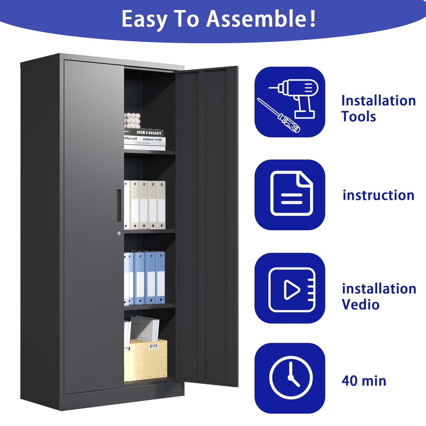 Heavy Metal Garage Storage Cabinet With Locking Doors, Steel, Adjustable Shelves