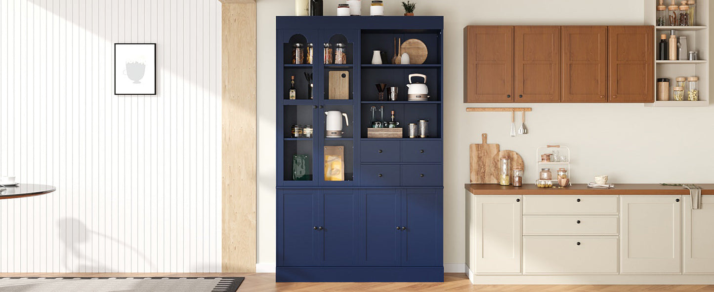 TOPMAX Freestanding Buffet With Hutch - Tall Kitchen Pantry Cabinet