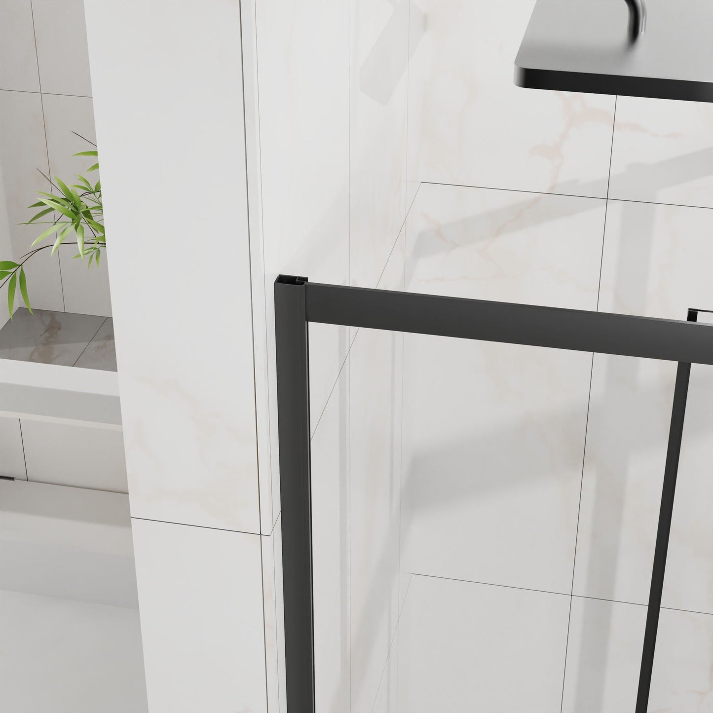 Corner Shower Enclosure With Sliding Door - Matte Black