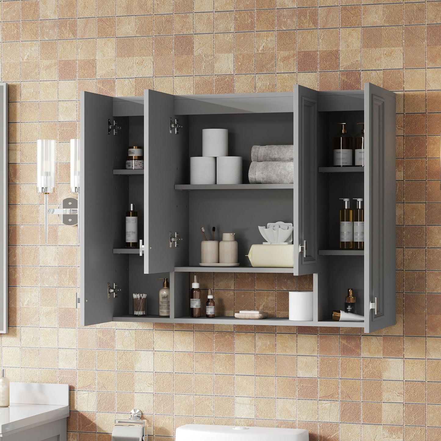 Wall Mounted Bathroom Cabinet With 5 Adjustable Shelves