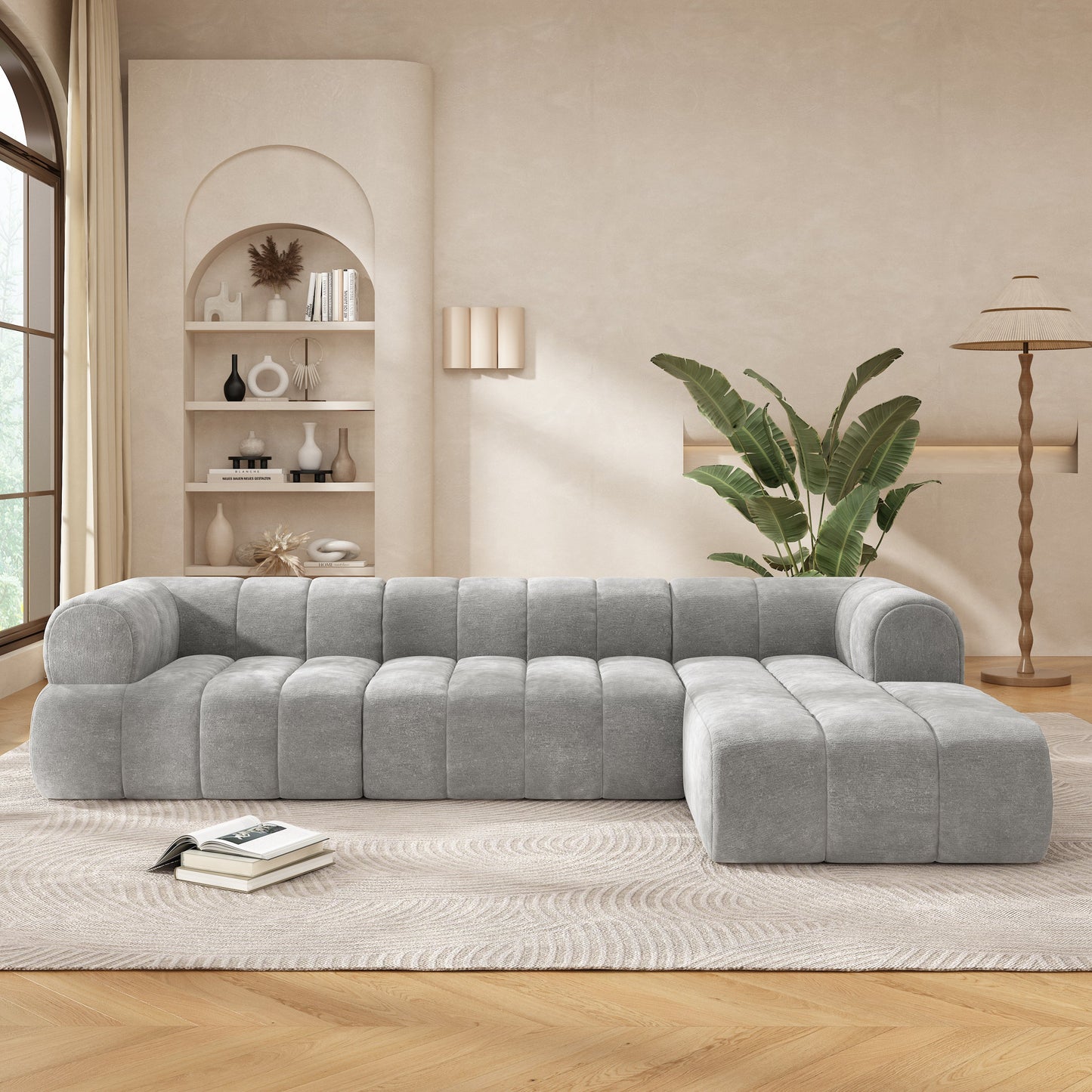 122" Modern L-Shaped Sectional Sofa with High-Density Foam and Chaise Lounge