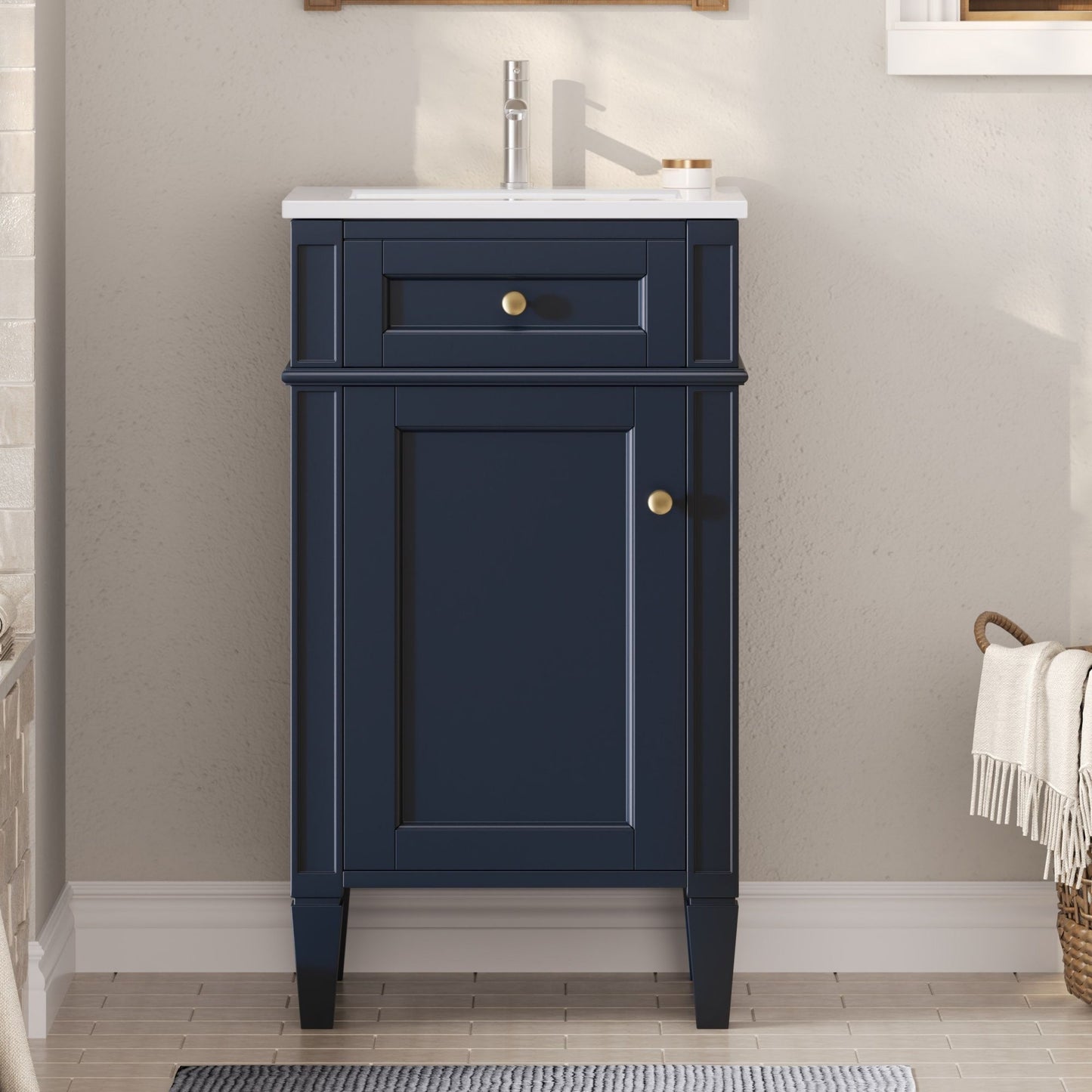 French Style Bathroom Vanity With Sink, Soft-Closing Door, Adjustable Shelf, Rectangular Design