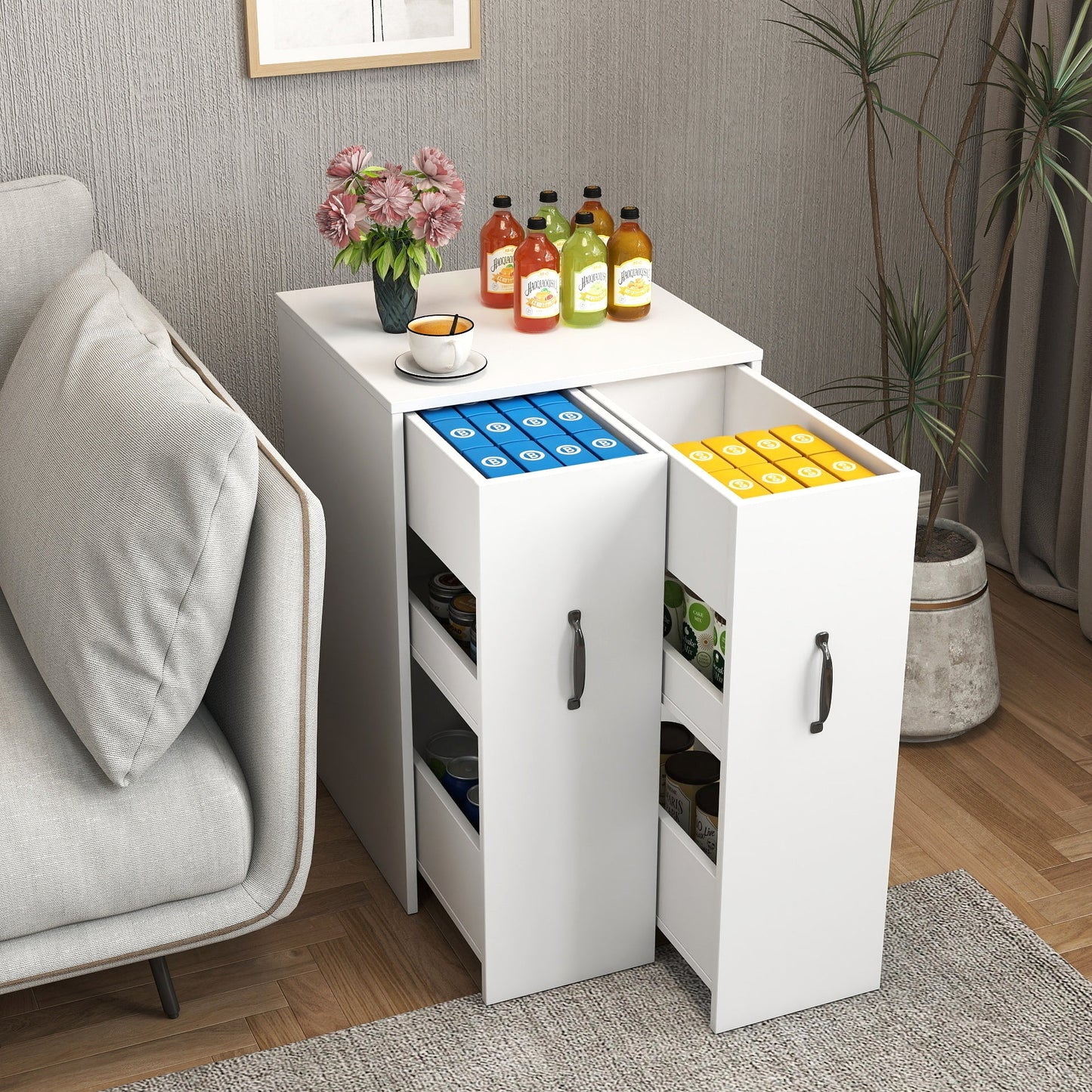 3 Tier Wooden Floor Standing Bookcase with Slide Out Drawer Storage