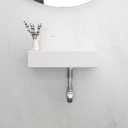 Modern Ceramic Rectangle Wall Mount Bathroom Sink With Single Faucet Hole