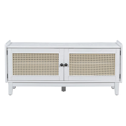 TREXM Boho Rattan Entryway Bench with Storage