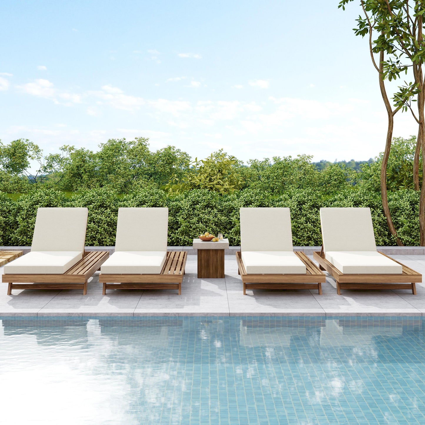 Lounge Chaise Set, Space Available On One Side, Acacia Wood In