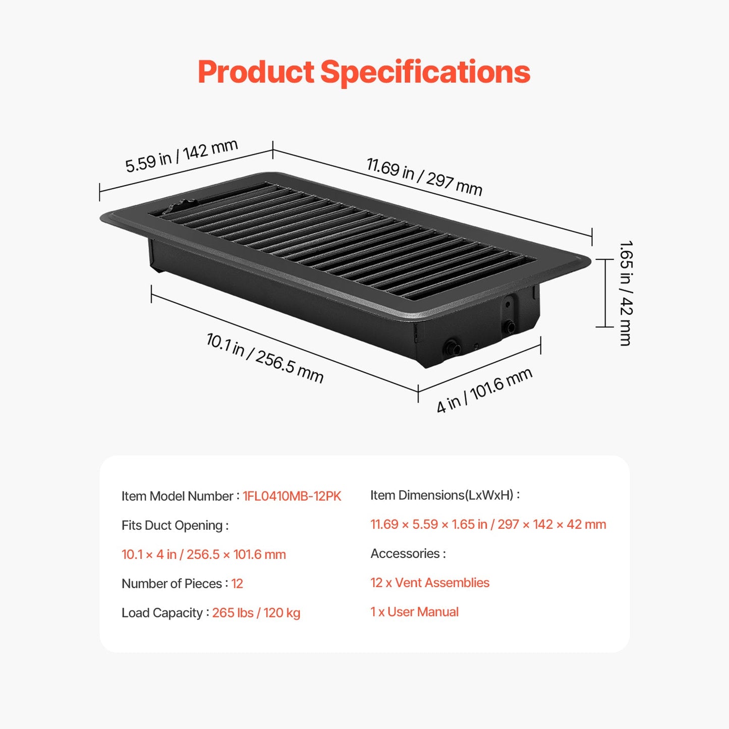 Floor Registers 4 x 10 Inch 12-Pack Iron Floor Vents for HVAC Vent Grilles