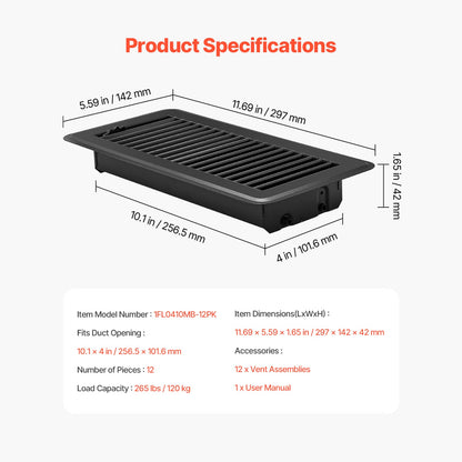 Floor Registers 4 x 10 Inch 12-Pack Iron Floor Vents for HVAC Vent Grilles