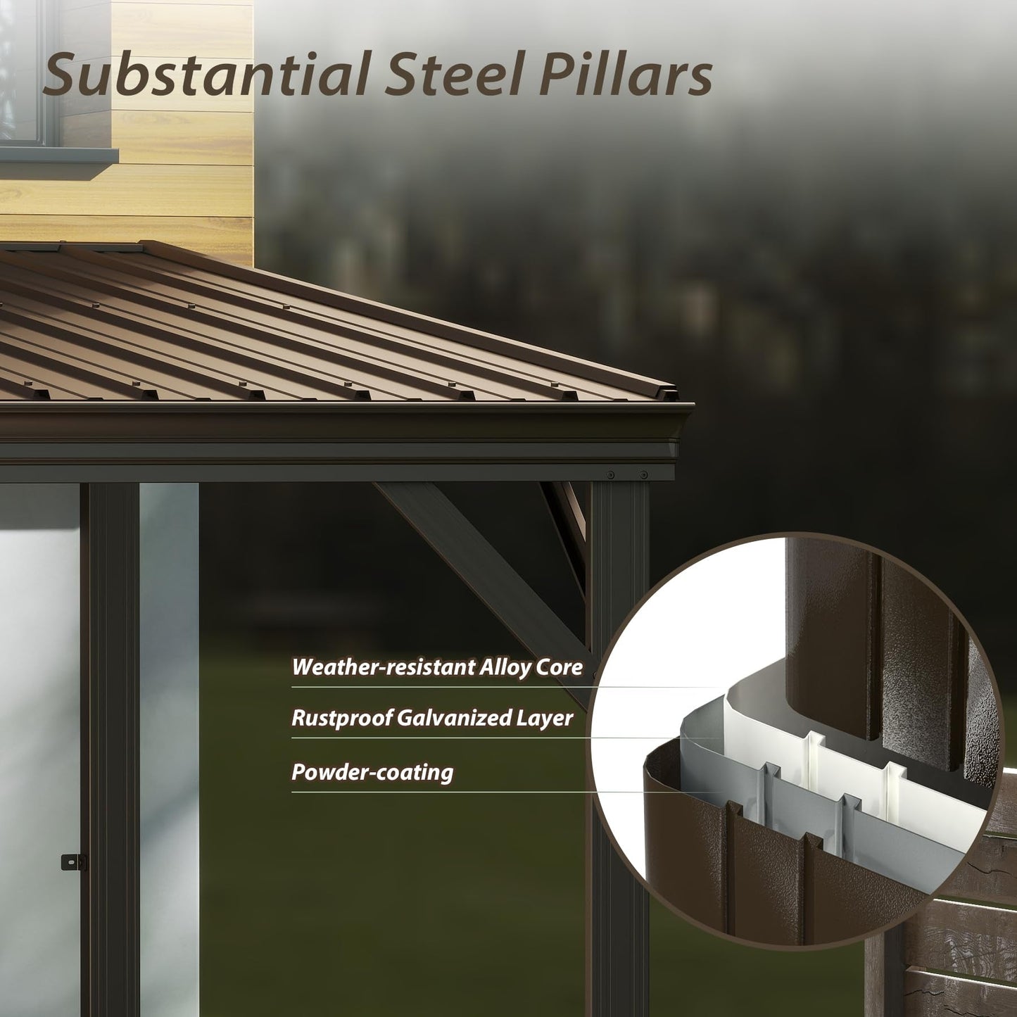 10'x16' Hardtop Lean-To Gazebo with Gutters