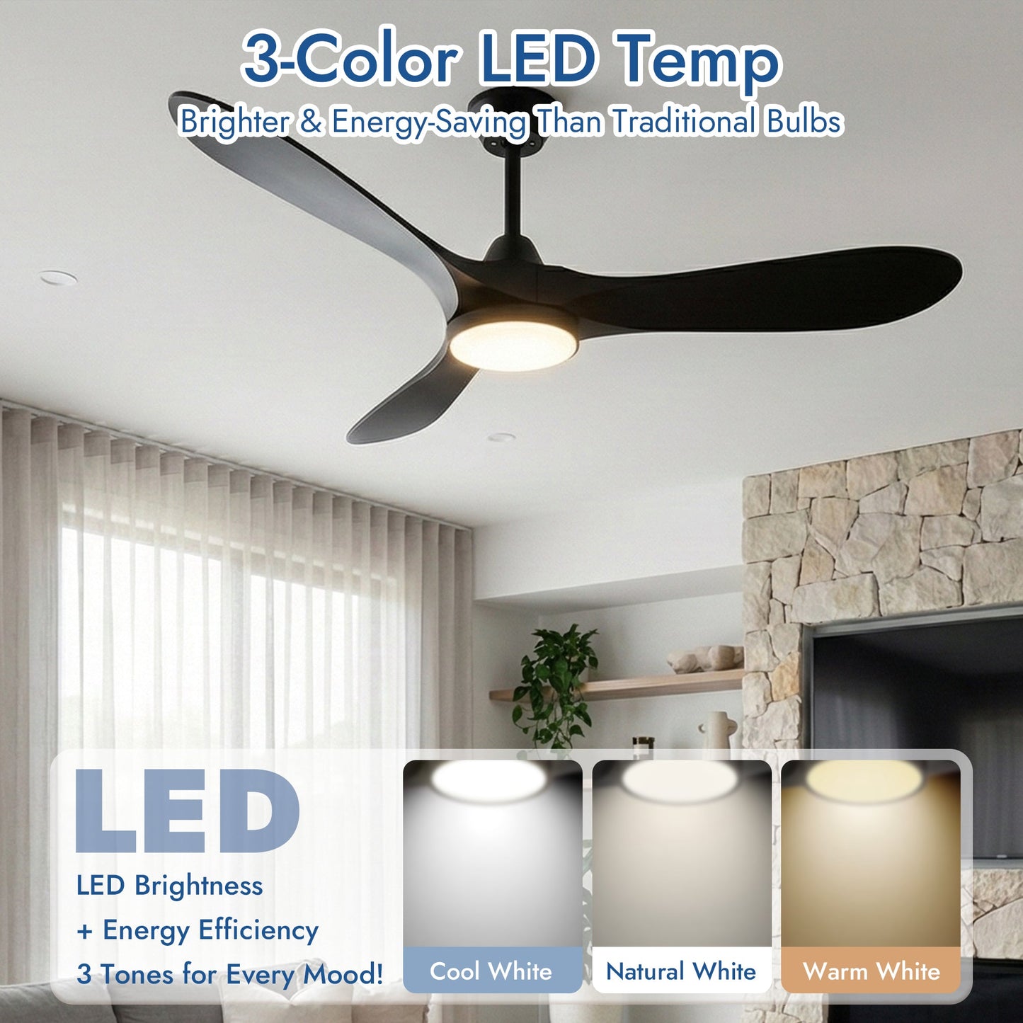 Ceiling Fans with Lights and Remote Control, 52 Inch