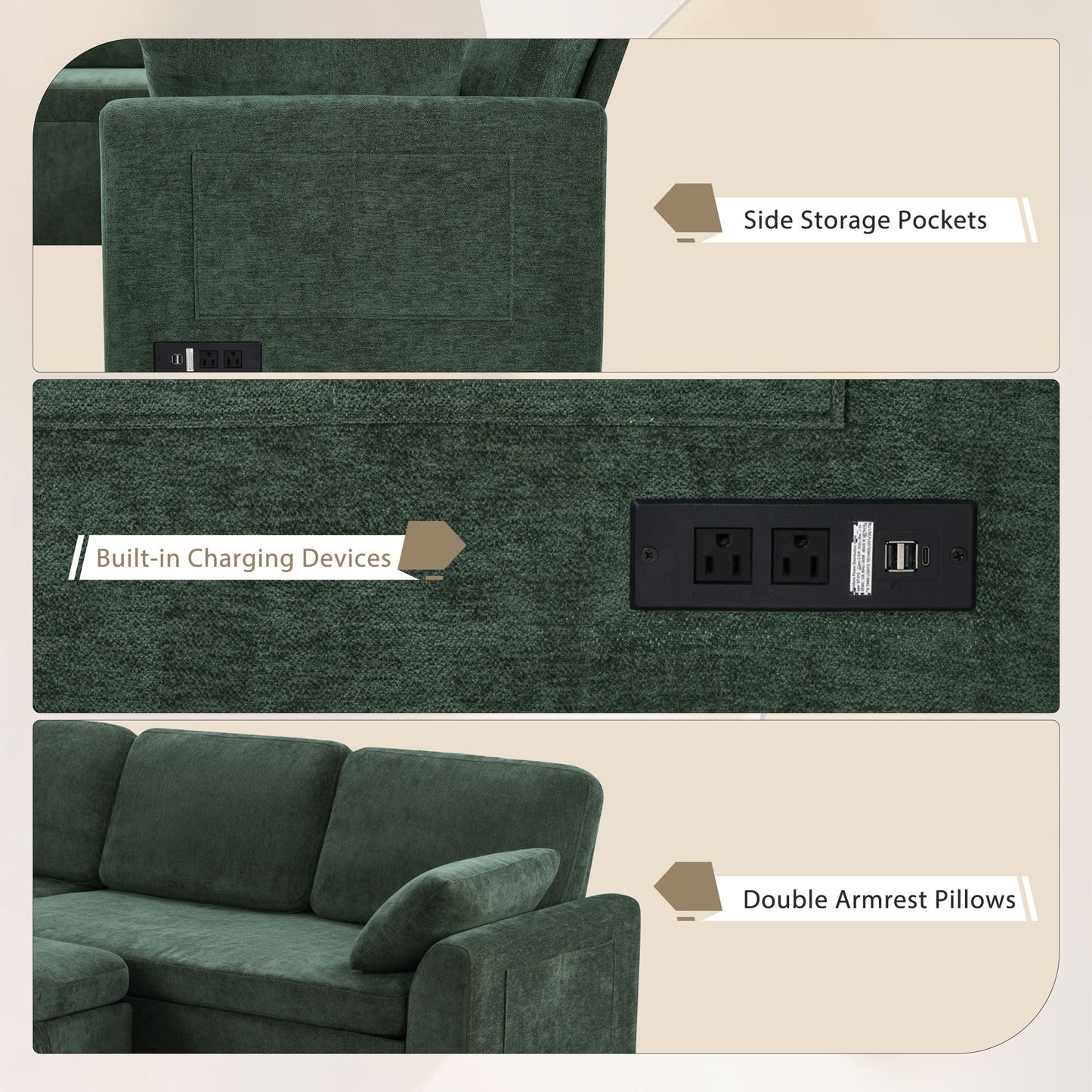 Convertible U-Shaped Sectional Sofa Bed With Reversible Chaise
