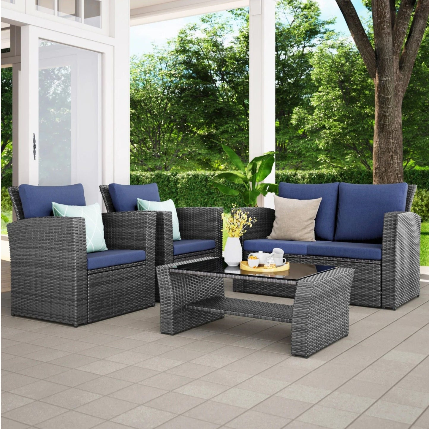 Modern Patio Set With Table And Cushions