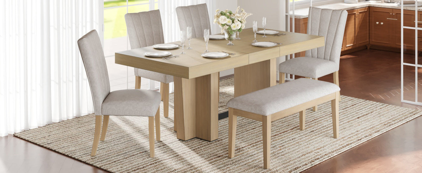 TOPMAX Farmhouse Extendable Wood Dining Table Set for 6