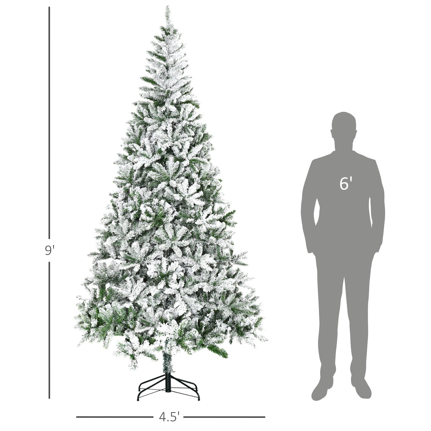 HOMCOM 9' Tall Unlit Snow Flocked Pine Artificial Christmas Tree