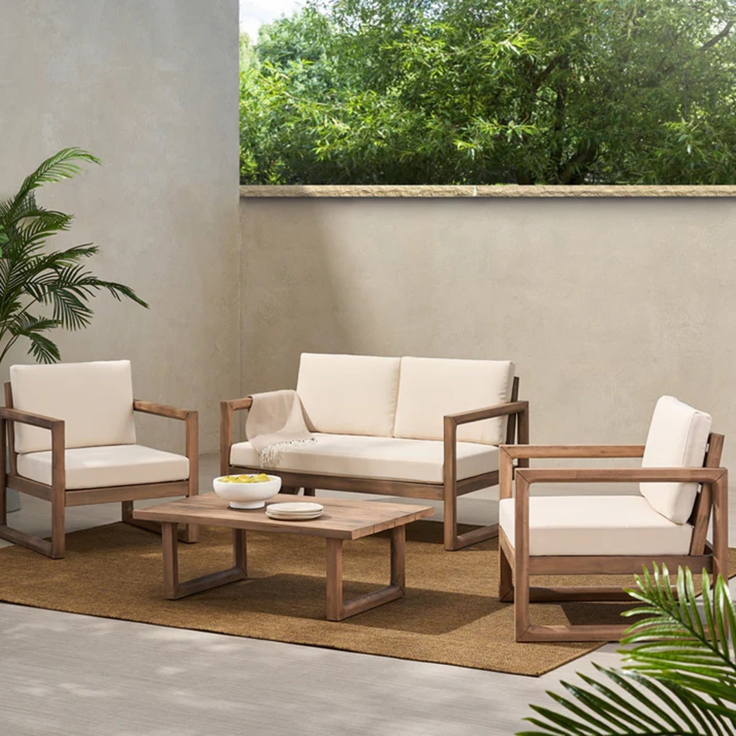 4-Pieces Acacia Wood Patio Furniture Set