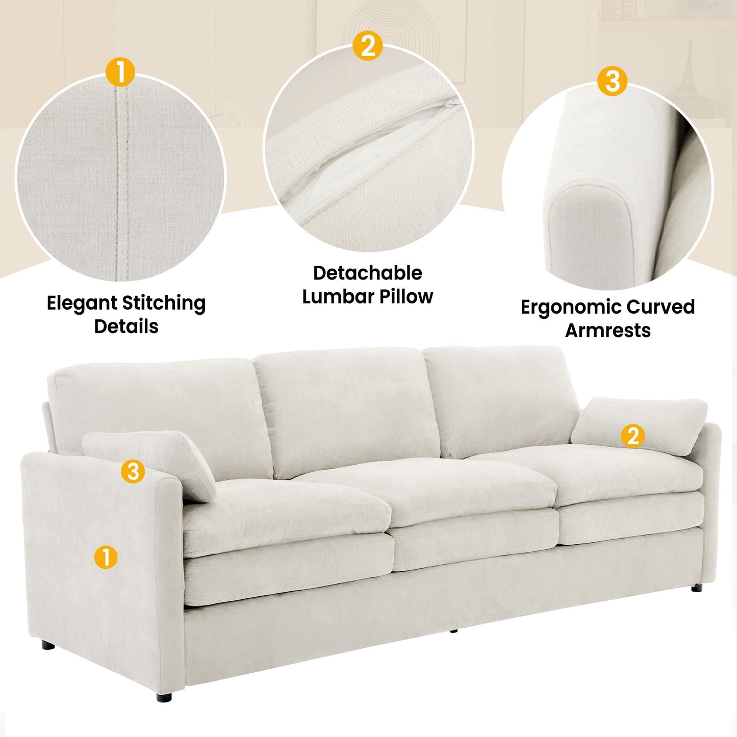 Cozy Upholstered 3 Seater Sofa Cushion For Living Room