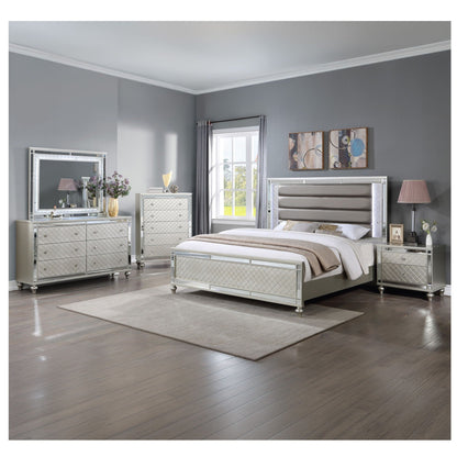 Modern Panel Bed Wit Tufted Design And Integrated LED Lighting