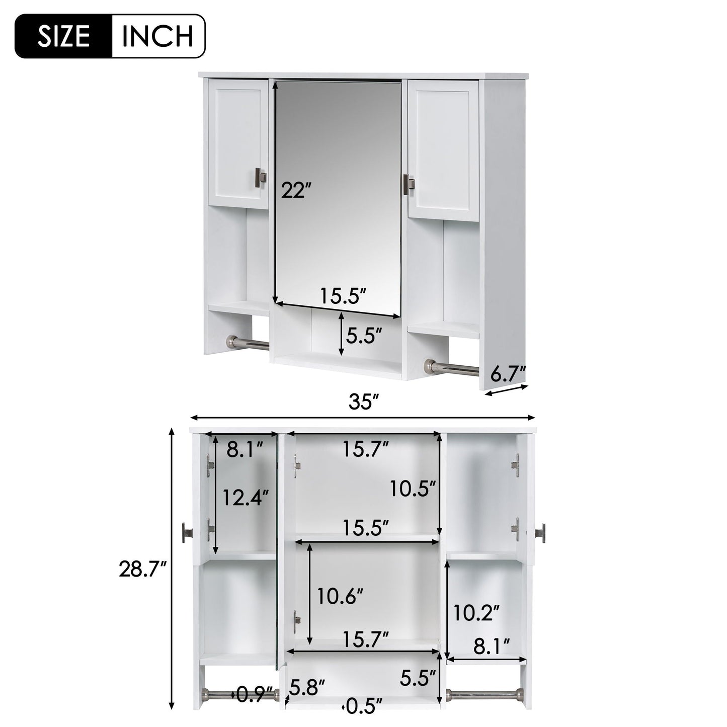 Wall Mounted Bathroom Storage Cabinet With Mirror, Medicine Cabinet With Towel Bar